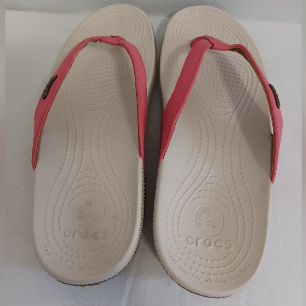 Crocs thong flip-flop sandals coral/cream size 9w Women’s - Picture 5 of 9
